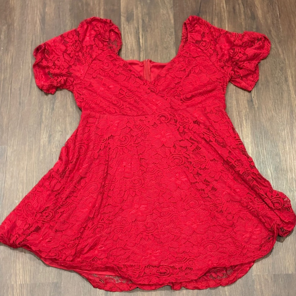 Whimsigoth Coquette Red Lace Puff Sleeve Holiday Party Dress SHEIN Curve 3XL